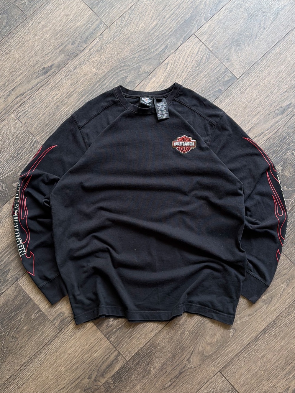 Harley-Davidson Men’s XL Long Sleeve Shirt Flame Sleeve Embroidered Logo Black